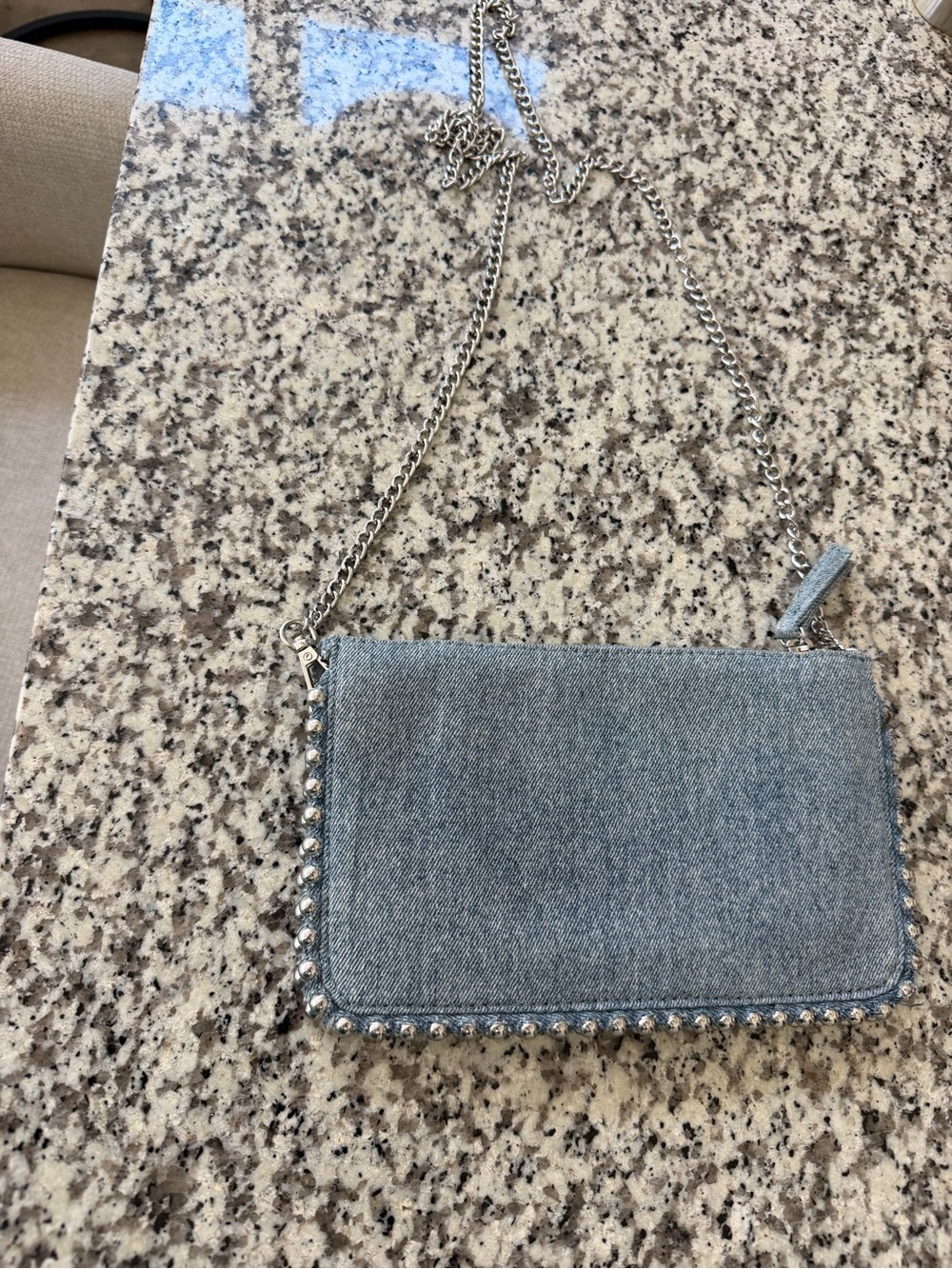 Zara Light Blue Denim Clutch with Silver Chain Wallet Bag - Picture 3 of 8